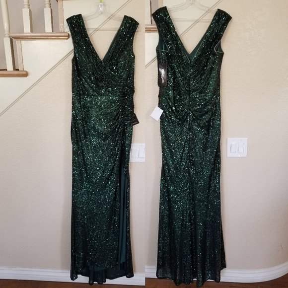 Cinderella Emerald Green Sequin V-Neck Formal Gown 14 - Picture 2 of 6